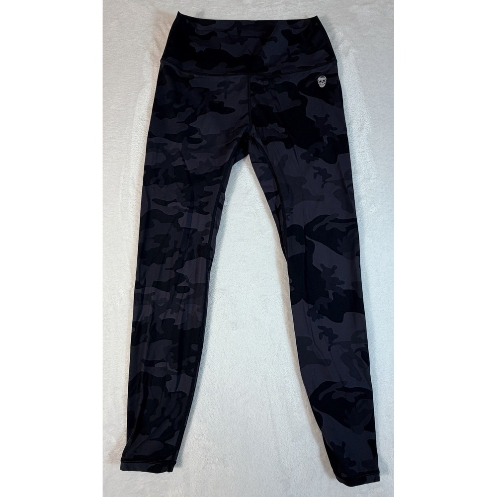 Gymreapers Leggings Women's Sz XL Black Camo High Waisted Skull Logo Yoga Pants